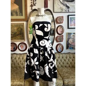 80s Silk Ocean Print Strapless Drop Waist Mini Dress Size 6